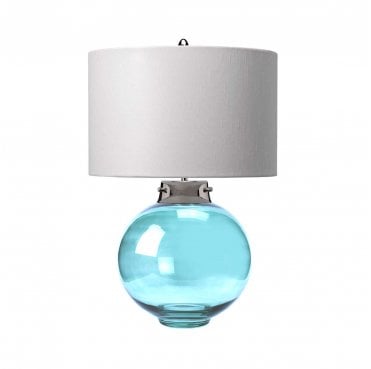 DL-KARA-TL-BLUE Kara 1 Light Table Lamp in a Polished Nickel Finish with a Blue Glass