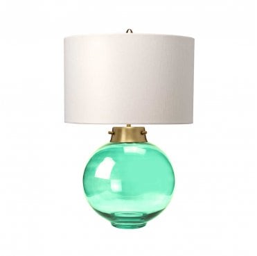 DL-KARA-TL-GREEN Kara 1 Light Table Lamp in an Aged Brass Finish with a Dark Green Glass