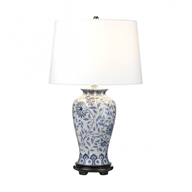 Elstead Lighting DL-YING-TL Ying 1 Light Table Lamp in a Blue and White Finish with a Tall Empire Shade