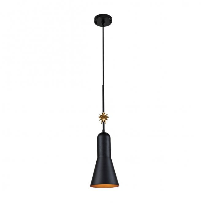 Elstead Lighting ETOILE-P-M-MB Etoile 1 Light Medium Pedant in a Matt Black and Gold Leaf Finish