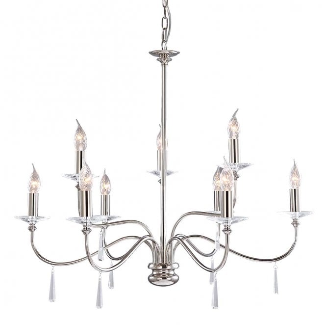 Elstead Lighting FP9-POL-NICKEL Finsbury Park 9 Light Chandelier in a Polished Nickel FInish