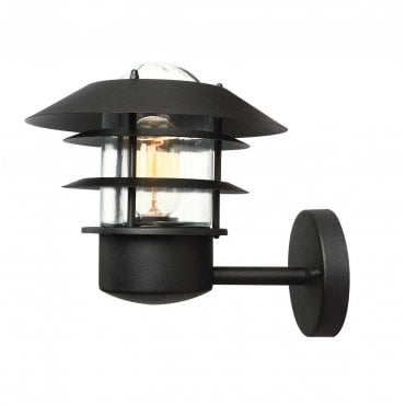 HELSINGOR-BK Helsingor Outdoor IP44 1 Light Wall Lantern in a Black Finish