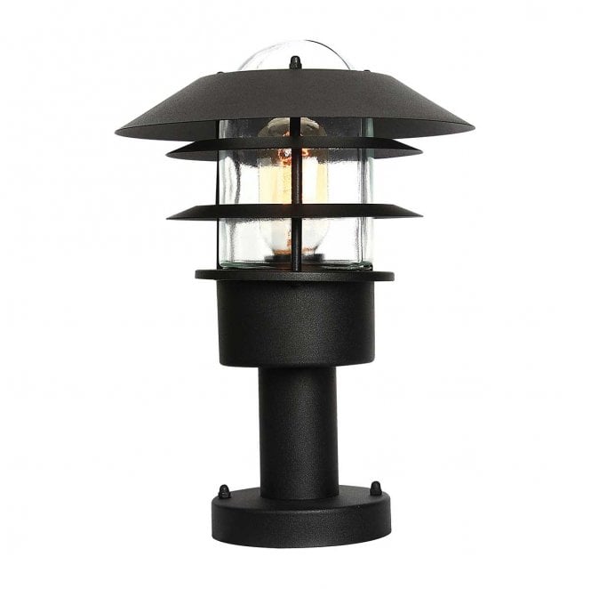 Elstead Lighting HELSINGOR-PED-BK Helsingor Outdoor IP44 1 Light Pedestal Lantern in a Black FInish