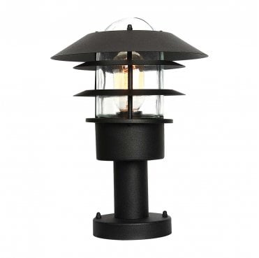 HELSINGOR-PED-BK Helsingor Outdoor IP44 1 Light Pedestal Lantern in a Black FInish