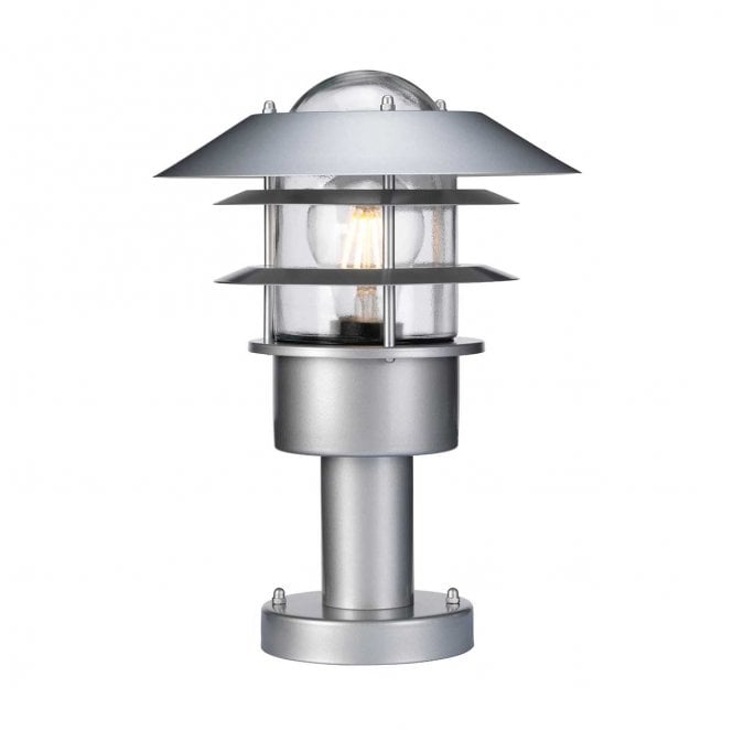 Elstead Lighting HELSINGOR-PED Helsingor Outdoor IP44 1 Light Pedestal Lantern in a Silver Finish