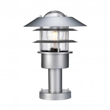 HELSINGOR-PED Helsingor Outdoor IP44 1 Light Pedestal Lantern in a Silver Finish