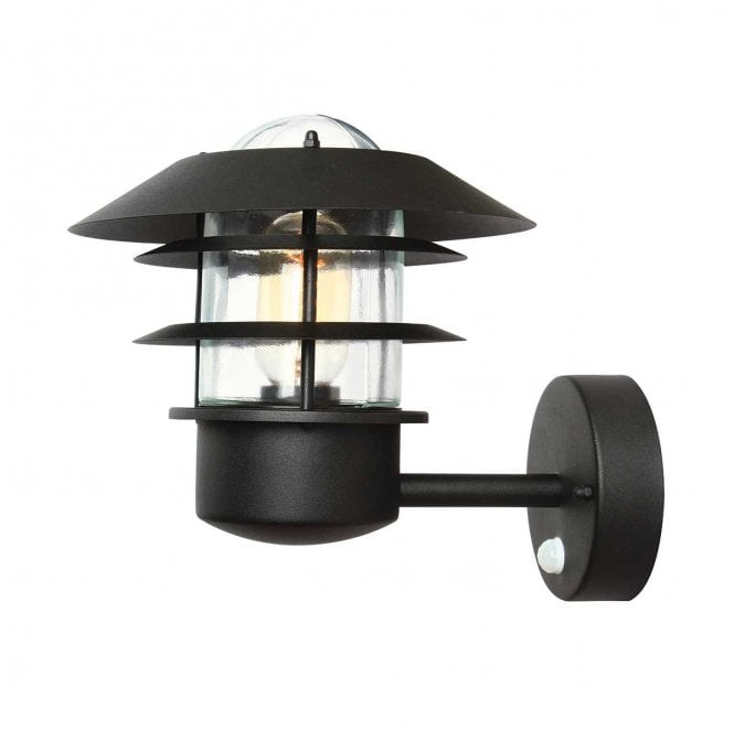 Elstead Lighting HELSINGOR-PIR-BK Helsingor Outdoor IP44 1 Light PIR Wall Lantern in a Black Finish