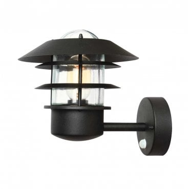 HELSINGOR-PIR-BK Helsingor Outdoor IP44 1 Light PIR Wall Lantern in a Black Finish