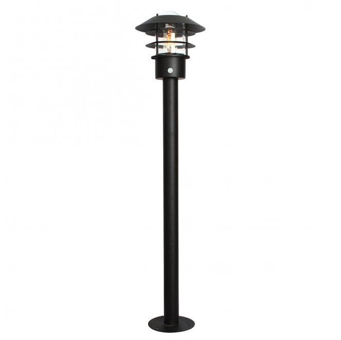 Elstead Lighting HELSINGOR-PIR-BOL-BK Helsingor Outdoor IP44 1 Light Bollard Lantern with PIR in a Black Finish