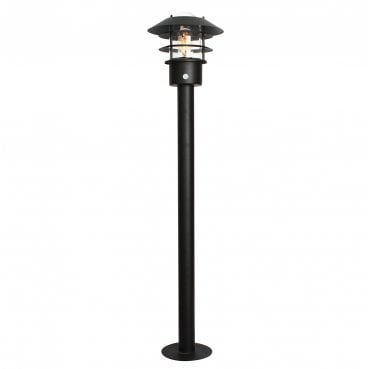HELSINGOR-PIR-BOL-BK Helsingor Outdoor IP44 1 Light Bollard Lantern with PIR in a Black Finish