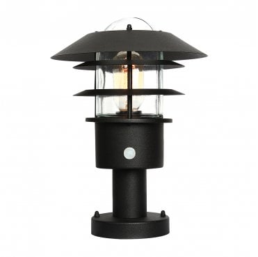HELSINGOR-PIR-PED-BK Helsingor Outdoor IP44 1 Light PIR Pedestal Lantern in a Black Finish