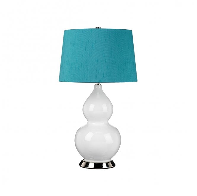 Elstead Lighting ISLA-PN-TL-TEAL Isla 1 Light Table Lamp in a Polished Nickel, White and Teal Finish