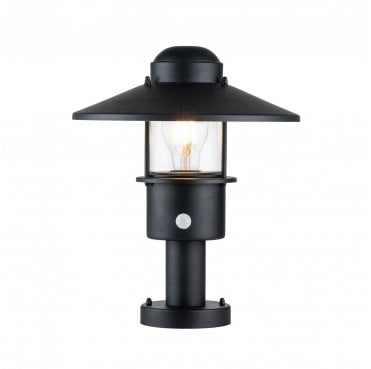 KLAMPENBORG-PED-PIR-BK Klampenborg Outdoor IP44 1 Light Pedestal with PIR in a Black Finish