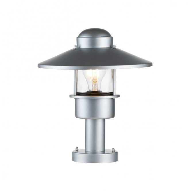 Elstead Lighting KLAMPENBORG-PED-SIL Klampenborg Outdoor IP44 1 Light Pedestal in a Silver Finish