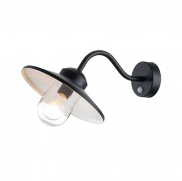 KLAMPENBORG-PIR-BK Klampenborg Outdoor IP44 1 Light Wall Lantern with PIR in a Black Finish