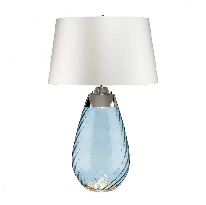 Elstead Lighting LENA-TL-L-BLUE-OWSS Lena 2 Light Large Table Lamp in a Blue Tinted Glass Finish with an Off White Shade