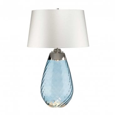 LENA-TL-L-BLUE-OWSS Lena 2 Light Large Table Lamp in a Blue Tinted Glass Finish with an Off White Shade