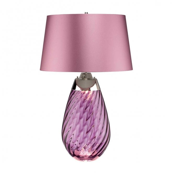 Elstead Lighting LENA-TL-L-PLUM Lena 2 Light Large Table Lamp in a Plum Tinted Glass Finish with a Heather Shade