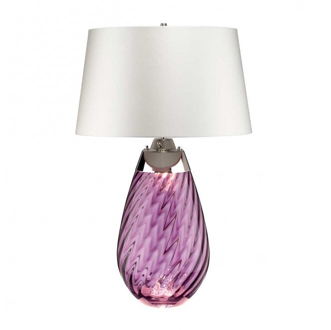 Elstead Lighting LENA-TL-L-PLUM-OWSS Lena 2 Light Large Table Lamp in a Plum Tinted Glass with an Off White Shade