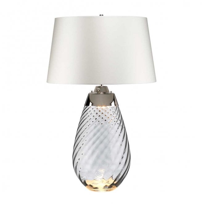 Elstead Lighting LENA-TL-L-SMOKE-OWSS Lena 2 Light Large Table Lamp in a Smoke Tinted Glass with an Off White Shade
