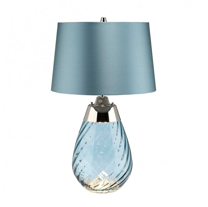 Elstead Lighting LENA-TL-S-BLUE Lena 2 Light Small Table Lamp in a Blue Tinted Glass with a Duck Egg Blue Shade