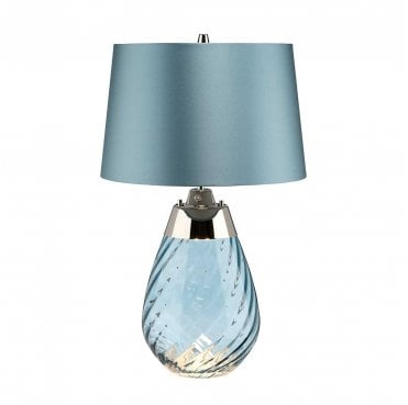 LENA-TL-S-BLUE Lena 2 Light Small Table Lamp in a Blue Tinted Glass with a Duck Egg Blue Shade