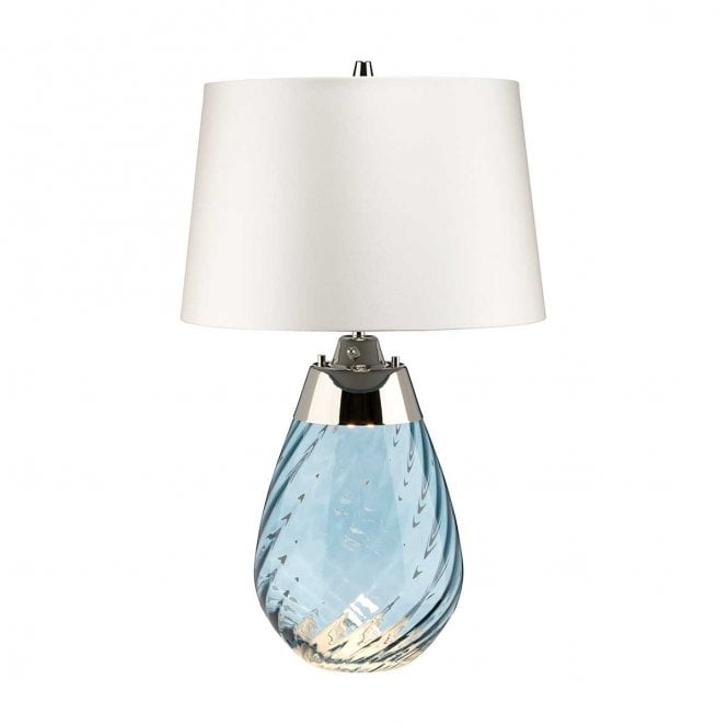 Elstead Lighting LENA-TL-S-BLUE-OWSS Lena 2 Light Small Table Lamp in a Blue Tinted Glass with an Off White Shade