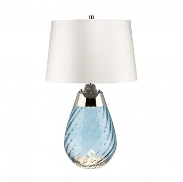 LENA-TL-S-BLUE-OWSS Lena 2 Light Small Table Lamp in a Blue Tinted Glass with an Off White Shade