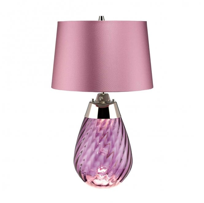 Elstead Lighting LENA-TL-S-PLUM Lena 2 Light Small Table Lamp in a Plum Tinted Glass with a Heather Shade
