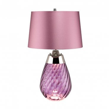 LENA-TL-S-PLUM Lena 2 Light Small Table Lamp in a Plum Tinted Glass with a Heather Shade