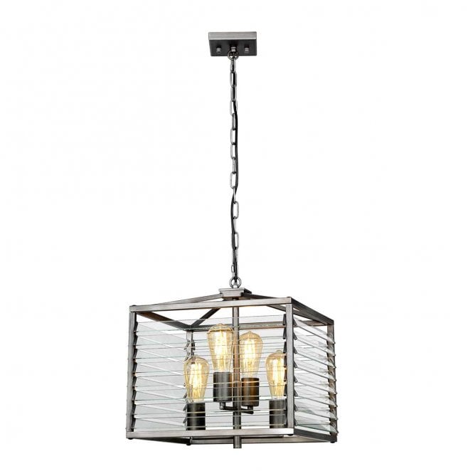Elstead Lighting LOUVRE-4P Louvre 4 Light Pendant in a Painted Gunmetal Finish