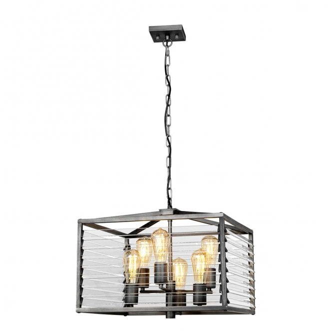 Elstead Lighting LOUVRE-6P Louvre 6 Light Pendant in a Painted Gunmetal Finish
