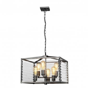 LOUVRE-6P Louvre 6 Light Pendant in a Painted Gunmetal Finish