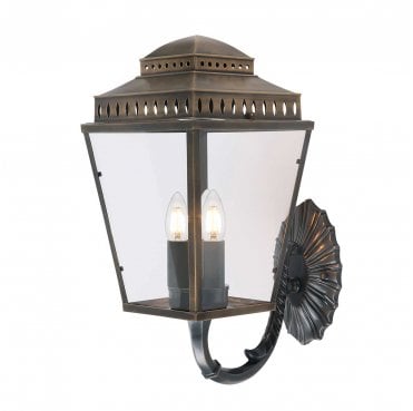 MANSION-HOUSE-WB1-BR Mansion House Outdoor  IP44 3 Light Wall Lantern in an Aged Brass Finish