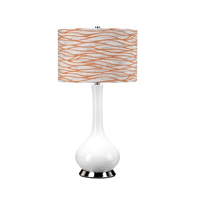 Elstead Lighting MILO-PN-TL-LORA Milo 1 Light Table Lamp in a Polished Nickel, White and Orange Finish