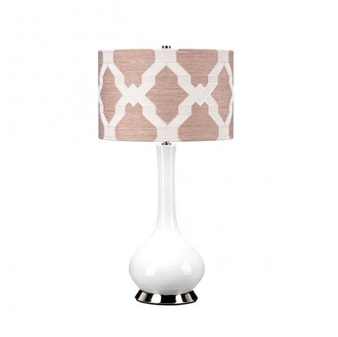 Elstead Lighting MILO-PN-TL-OVTH Milo 1 Light Table Lamp in a Polished Nickel, White and Pink Finish