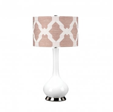 MILO-PN-TL-OVTH Milo 1 Light Table Lamp in a Polished Nickel, White and Pink Finish