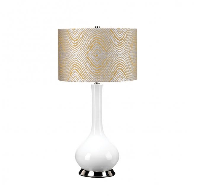 Elstead Lighting MILO-PN-TL-PSM Milo 1 Light Table Lamp in a Polished Nickel, White and Yellow Finish