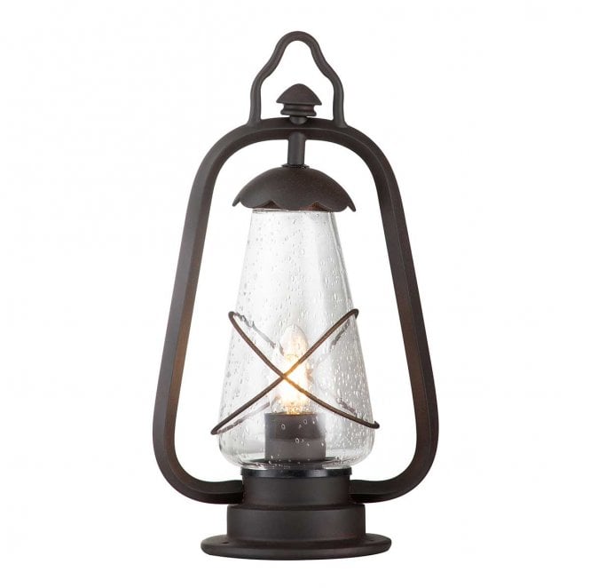 Elstead Lighting MINERS-PED Miners Outdoor IP44 1 Light Pedestal Lantern in an Old Bronze Finish