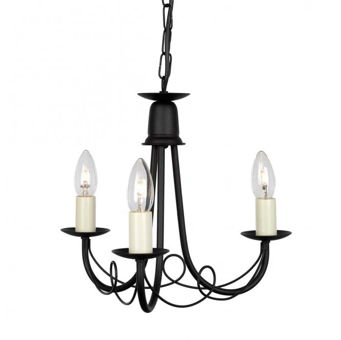 Elstead Lighting MN3-BLACK Minster 3 Light Chandelier in a Black Finish