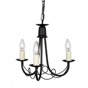 MN3-BLACK Minster 3 Light Chandelier in a Black Finish
