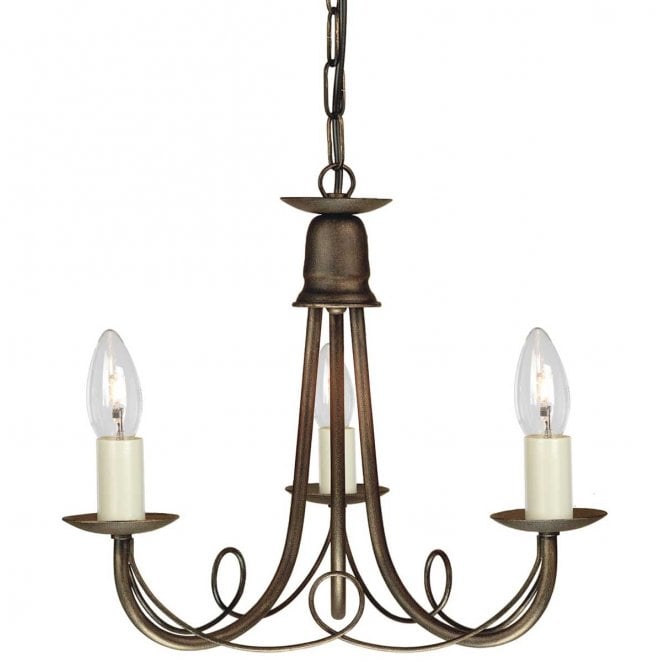 Elstead Lighting MN3-BLK-GOLD Minster 3 Light Chandelier in a Black and Gold Patina Finish