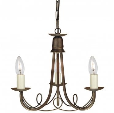 MN3-BLK-GOLD Minster 3 Light Chandelier in a Black and Gold Patina Finish