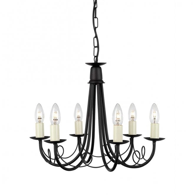 Elstead Lighting MN6-BLACK Minster 6 Light Chandelier in a Black Finish