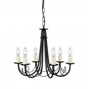 MN6-BLACK Minster 6 Light Chandelier in a Black Finish