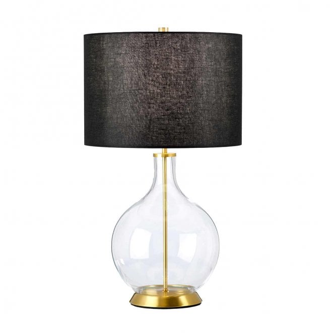 Elstead Lighting ORB-CLEAR-AB-BLK Orb 1 Light Table Lamp in an Aged Brass Finish with a Black Shade