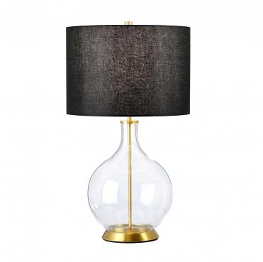 ORB-CLEAR-AB-BLK Orb 1 Light Table Lamp in an Aged Brass Finish with a Black Shade
