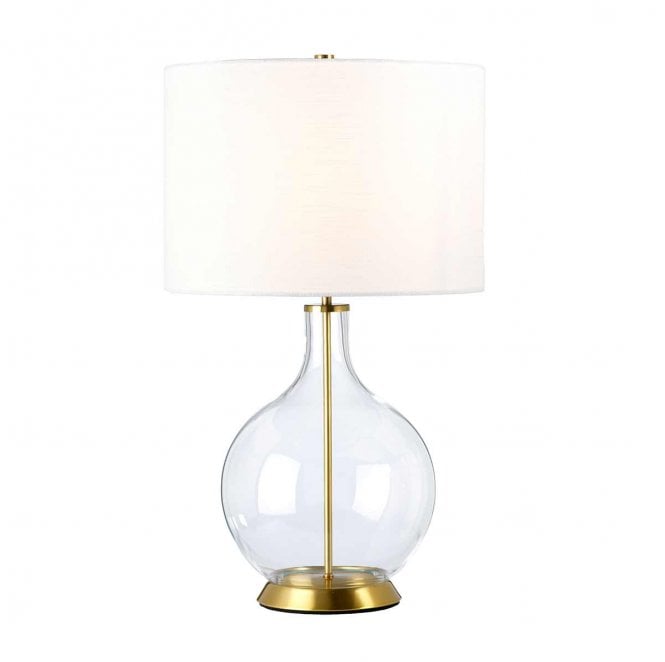 Elstead Lighting ORB-CLEAR-AB-WHT Orb 1 Light Table Lamp in an Aged Brass Finish with a White Shade