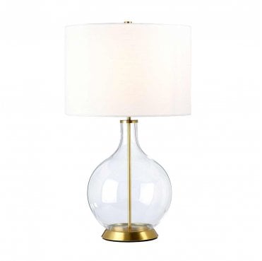 ORB-CLEAR-AB-WHT Orb 1 Light Table Lamp in an Aged Brass Finish with a White Shade