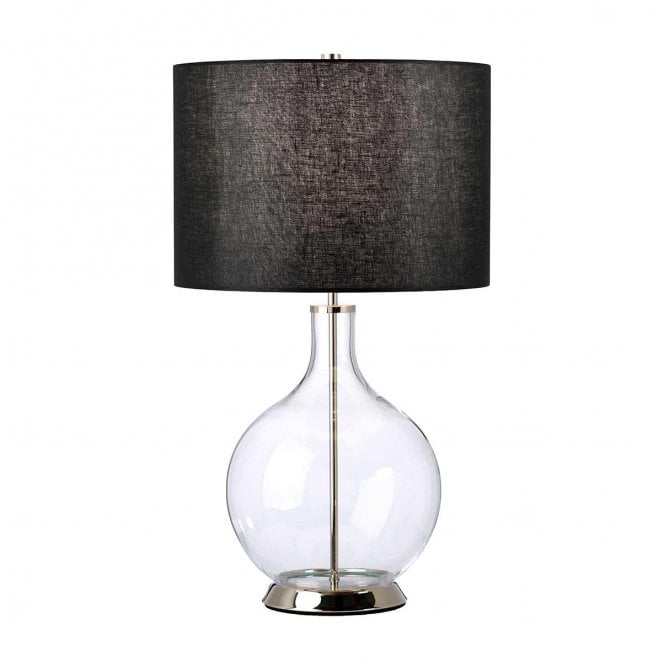 Elstead Lighting ORB-CLEAR-PN-BLK Orb 1 Light Table Lamp in a Polished Nickel Finish with a Black Shade